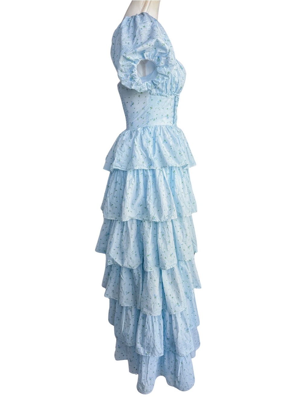 Amy Jane London Blue Floral Tiered Maxi Dress Puff Sleeve Cottagecore Small - Picture 4 of 12